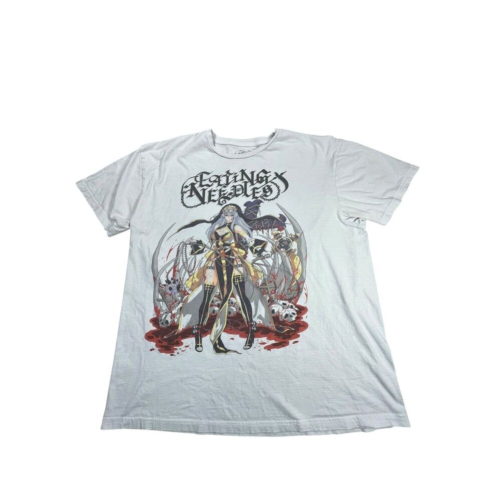 Eating Needles Anime Graphic T Shirt XL White Gothic Manga Waifu Cotton Tee